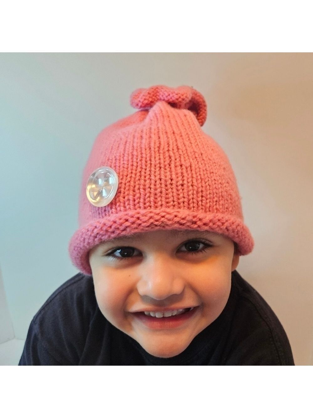 Hand Crafted Mauve Pink Hand knit Beanie Unisex Handmade crochet cap floral top